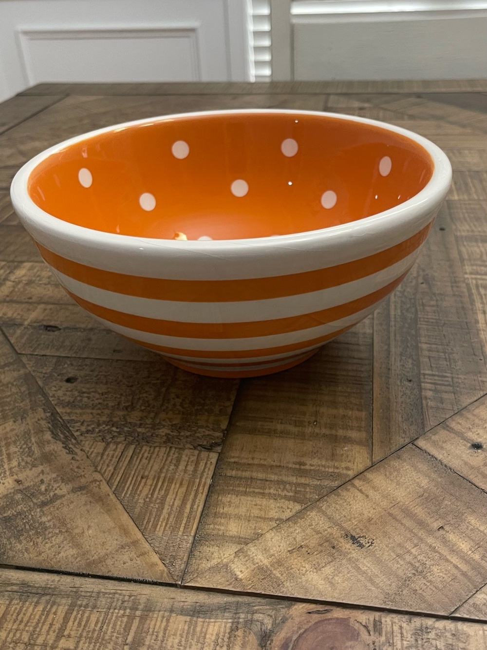 Terramoto Ceramic Large Orange and White Striped Serving Bowl
